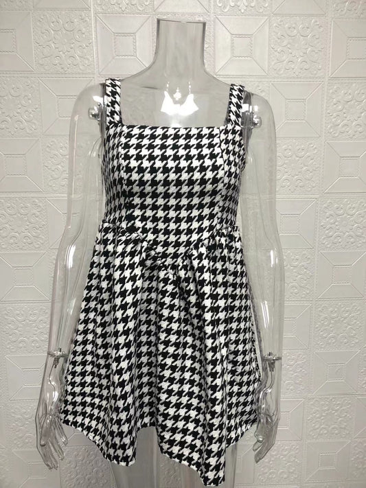 Chic Houndstooth A-Line Dress