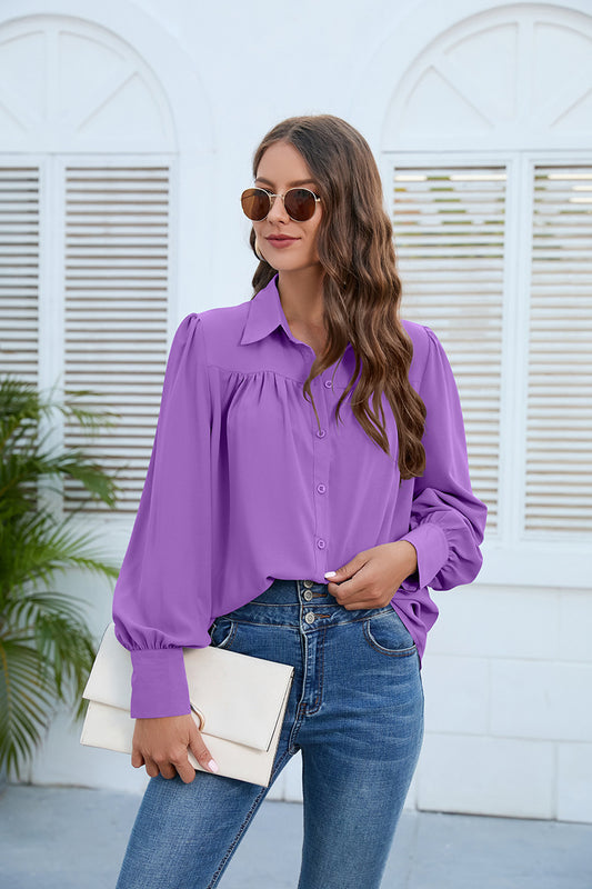 European and American Women's Spring and Autumn New Chiffon Shirt - Stylish and Wrinkle-Free